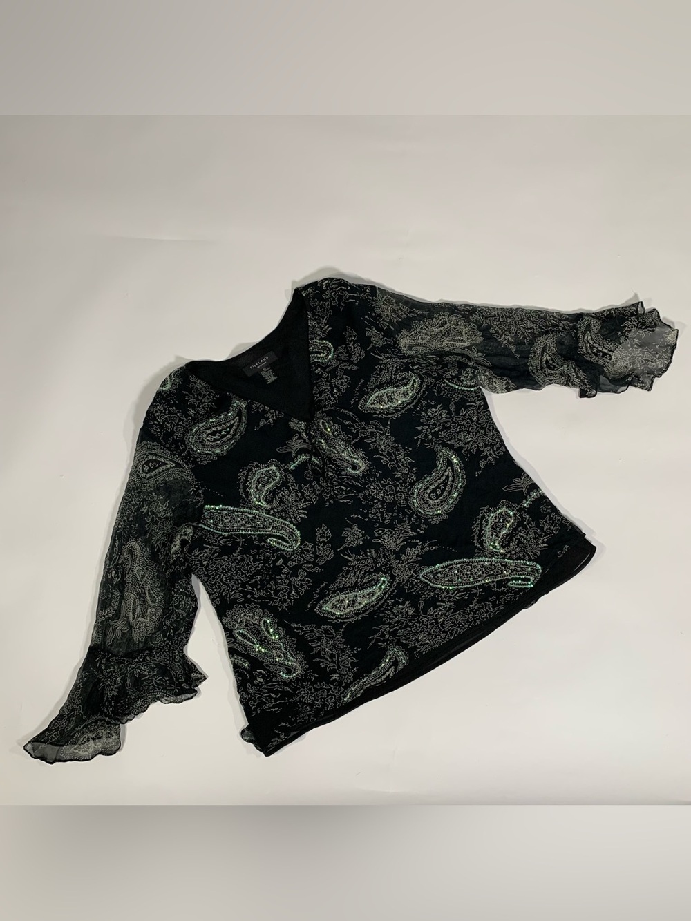 Silkland Woman Plus Size Paisley Sequin Top 2X